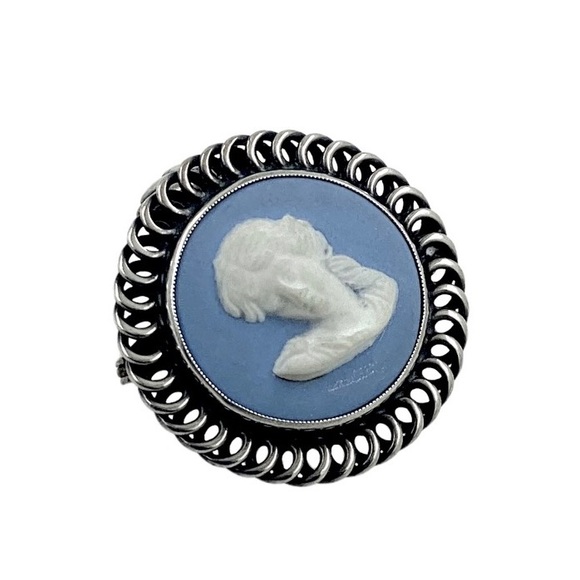 SOLD❤️ 1950’s  John L. Lauritzen Denmark Brooch Pendant Wedgwood Blue Cameo 925 - Picture 7 of 12